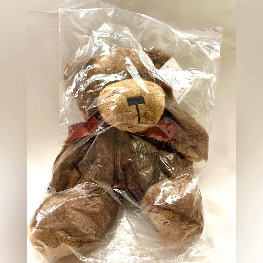 NWT Chocolate Plush Teddy Bear with Brown Satin Bow